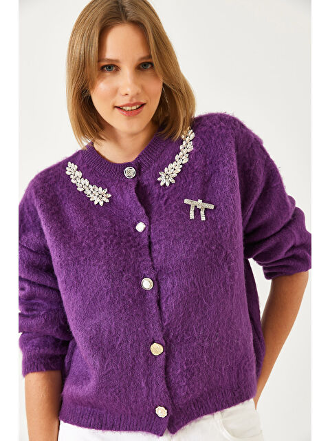 SHADE Kadın Yakası Taşlı Şardonlu Triko Hırka - S000375213-20042