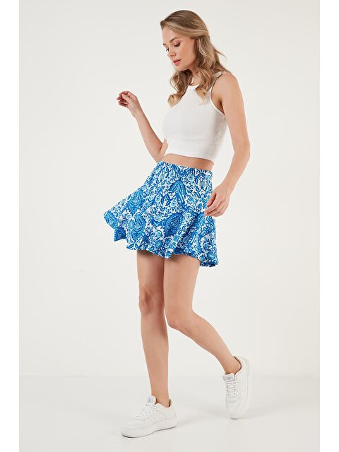 Lela Desenli Beli Lastikli Mini Şort Etek 5865118 - S000151335-17234