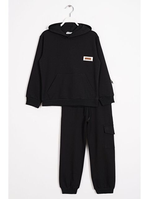 Zepkids Kapüşonlu Kargo Cepli Siyah Renk Erkek Çocuk Eşofman Takım - S000357031-19351