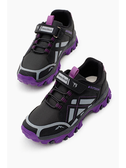 TONNY BLACK Çocuk Unisex Siyah Mor Termo Taban Su İtici Kumaş Cırtlı Trekking Ayakkabı - S000272755-37439