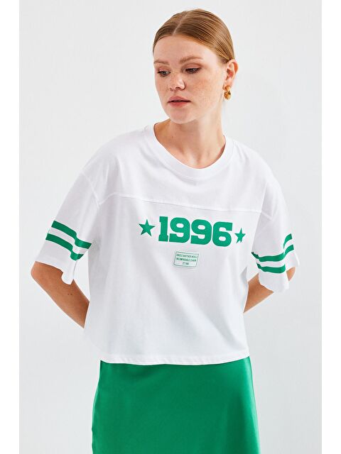 Bigdart 4322 Baskılı Oversize Basic Tişört - Beyaz - S000210656-20063