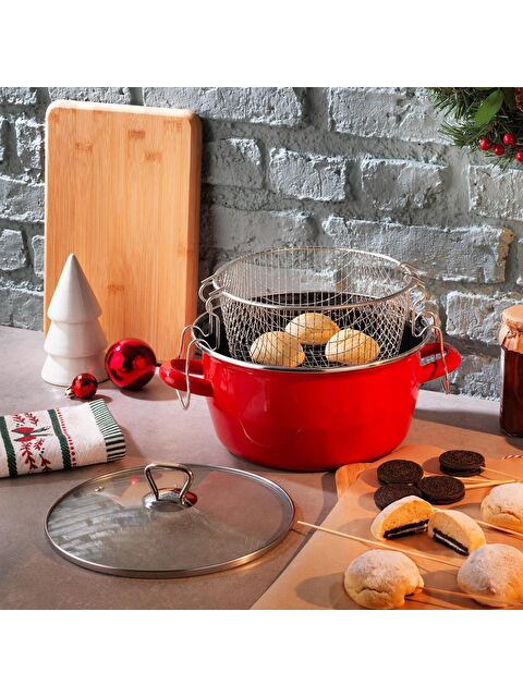 SCHAFER Fry Çıtır Kızartma Tencre-22 Cm-3 Parça-Kırmızı - S000141216-20045