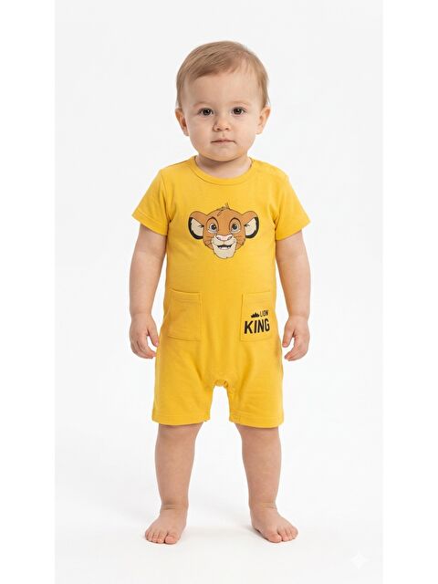 Kidex's Erkek Bebek Aslan Baskılı Tulum Yazlık Kısa Kol Pamuklu Şort Tulum 3-6-9-12 Ay