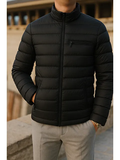 Comstar Erkek Kışlık Comfort Trend Günlük Siyah Şişme Mont