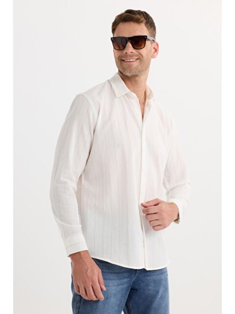 TUDORS Erkek Regular Fit Klasik Kesim Spor Yaka Çizgili Pamuk Gömlek - S000519965-23173