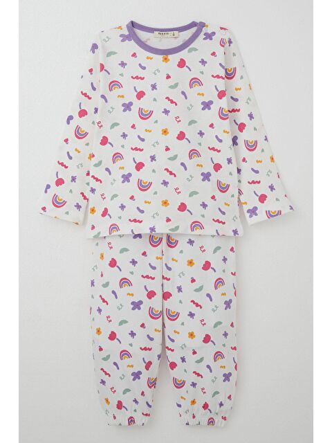 Breeze Kız Çocuk Pijama Takımı Baharın Renkleri Beyaz (1-3 Yaş) - S000377879-20063