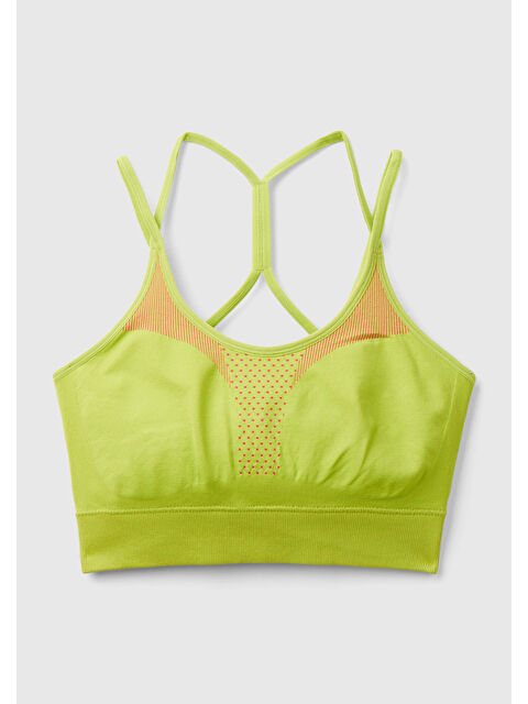 United Colors Of Benetton Kadın Neon Yeşil Arkası Logo İşlemeli Çok Renkli Çapraz Askılı Spor Sütyeni - S000310441-18194