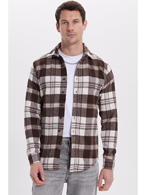 TUDORS Erkek Slim Fit Dar Kesim Kareli Kışlık Oduncu Gömlek - S000519967-23173