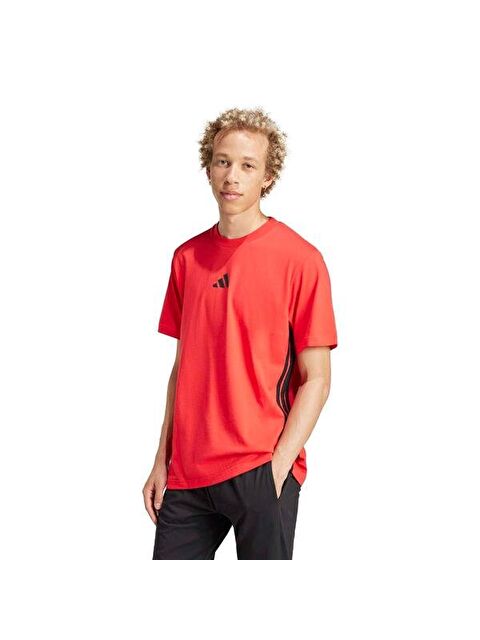 Adidas Essentials 3 Stripes Single Jersey Erkek Kırmızı Tişört