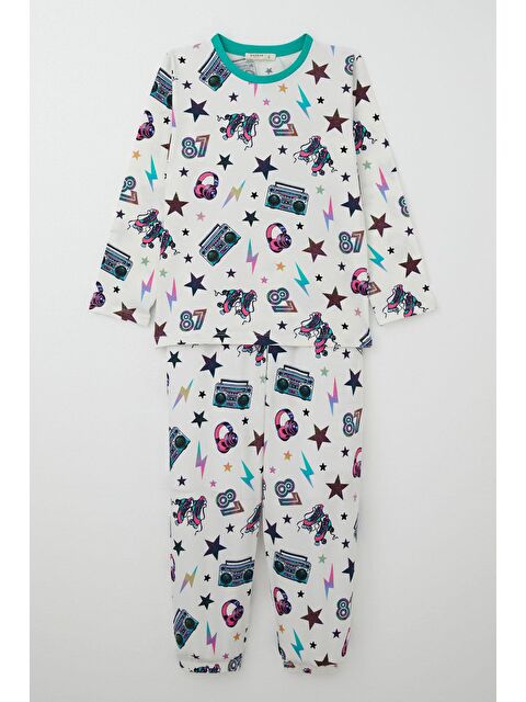 Breeze Kız Çocuk Pijama Takımı Müzik Temalı Yıldız Desenli Ekru (4-7 Yaş) - S000377880-19965
