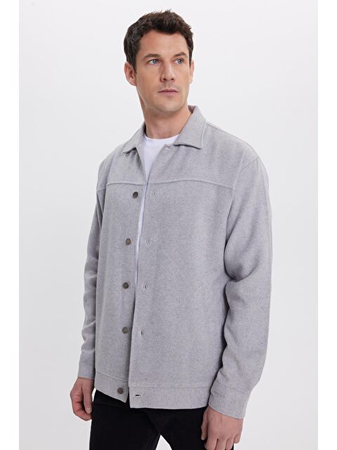 TUDORS Erkek Relax Fit Rahat Kesim Yandan Flota Cep Oduncu Gri Kaşe Ceket Mont Gömlek - S000519972-20600