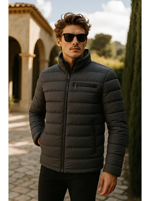 Comstar Erkek Comfort Dik Yaka Günlük Kışlık Füme Şişme Mont