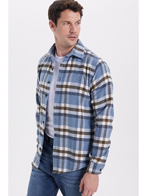 TUDORS Erkek Slim Fit Dar Kesim Kareli Kışlık Oduncu Gömlek - S000519973-17234