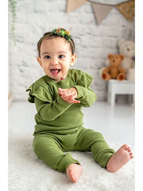 MİNİNİO Gots Sertifikalı %100 Organik Pamuk Fırfırlı Sweatshirt Ve Pantolon Takım (0-4Yaş) - S000363584-18547