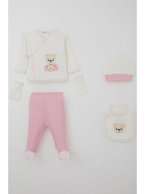 Breeze Kız Bebek Hastane Çıkışı 5 Li Sevimli Bebek Ayıcık Nakışlı Ekru (0-3 Ay) - S000507717-19965