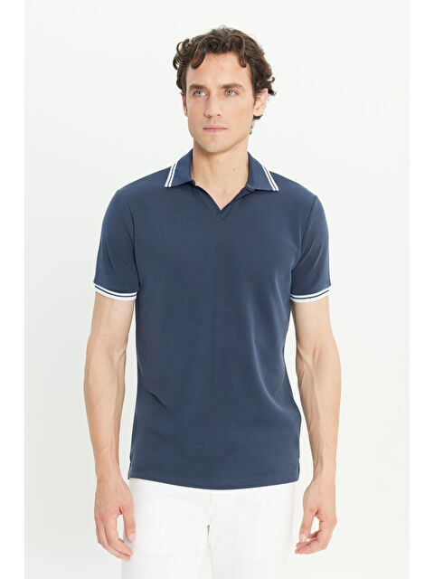 Altınyıldız Classics Erkek Lacivert Yumuşak Dokulu Modal Dar Kesim Polo Yaka Tişört - S000518635-21164