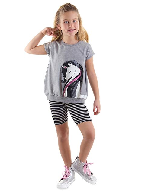 Denokids Zarif  Kız Çocuk Gri Tunik Tayt Takım - S000147989-20600