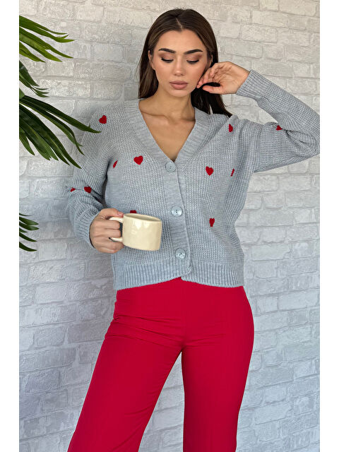 Gülseli Kalp Nakışlı Triko Hırka - S000289560-20600