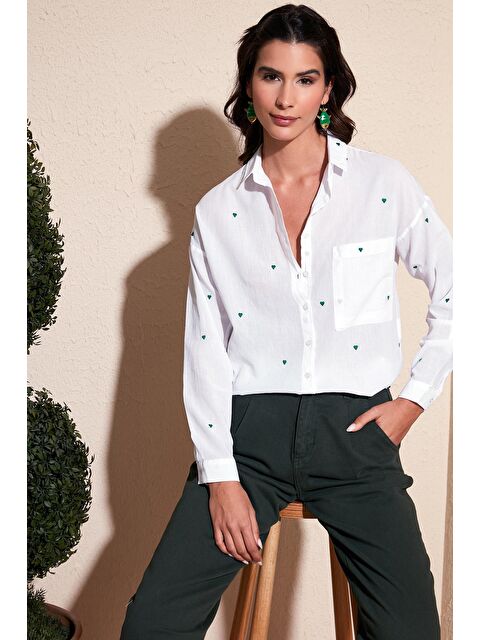 Lela Kalp Nakış İşlemeli % 100 Pamuk Cepli Regular Fit Gömlek 51430393 - S000162619-20063