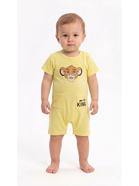 Kidex's Erkek Bebek Aslan Baskılı Tulum Yazlık Kısa Kol Pamuklu Şort Tulum 3-6-9-12 Ay