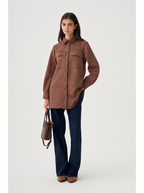 ALLDAY Kahve-Kapak Cepli Uzun Scuba Gömlek - S000500784-19413