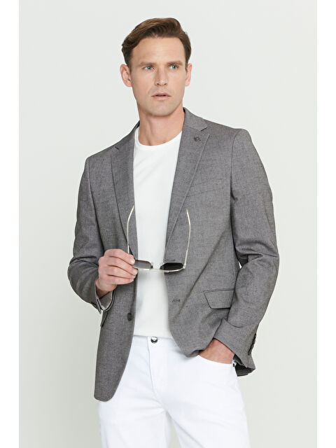 Altınyıldız Classics Erkek Kahverengi Slim Fit Dar Kesim Mono Yaka Desenli Ceket - S000442663-19413