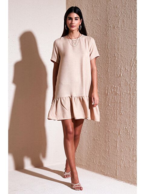 Lela Bisiklet Yaka Etek Ucu Volanlı Regular Fit Elbise 611El00520 - S000162629-19928