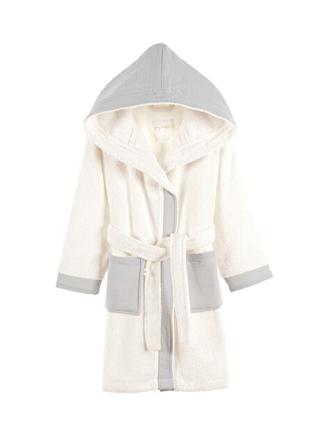 İrya Joy of Colors Organik Pamuk Müslin Detaylı Çocuk Bornoz Gri - S000502931-20600