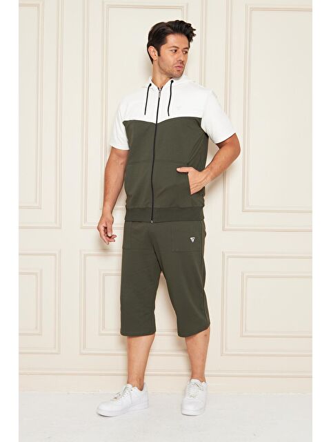 TRENDHILL Erkek Pamuklu Kapüşonlu Kapri Takım Ekru / Haki 7501-E.H. - S000515190-37303