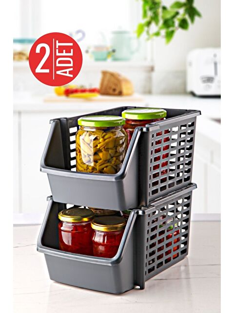 Nandy Home 2 Adet Çok Amaçlı Dolap Içi  Evye Altı Ve Buzdolabı Içi Katlı Düzenleyici ANTRASİT - S000284922-29666