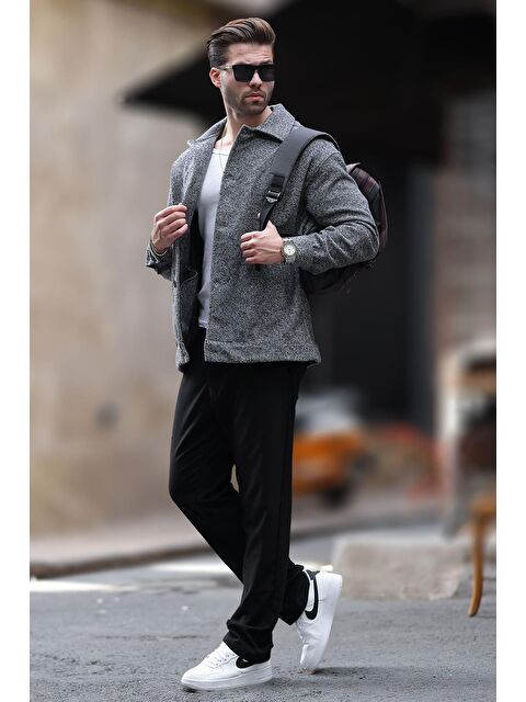 Madmext Siyah Desenli Cepli Erkek Ceket %100 Pamuk Gömlek 6756 - S000289007-19351