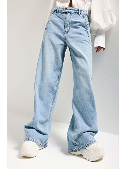 It's Basic Kadın Ice 4s6-3 Barrel Yüksek Bel Fit Süper Bol Kesim Kemer Detaylı Tasarım Denim Jean - S000529287-17234