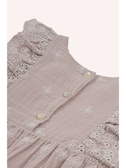 Panço Kız Çocuk Baskılı Müslin Elbise Pembe - S000419781-20024