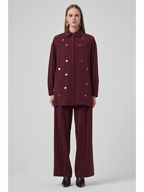 Nuss Pul Detay Gömlek Pantolon Takım 1031 Mürdüm - S000468381-20036