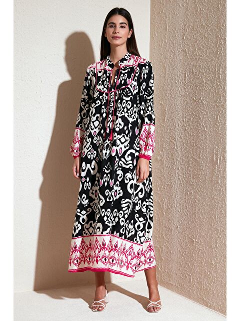Lela Desenli Regular Fit Bağlamalı V Yaka Maxi Elbise 611El510 - S000158016-19351