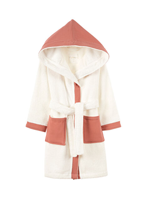 İrya Joy of Colors Organik Pamuk Müslin Detaylı Çocuk Bornoz Kiremit - S000502931-18657