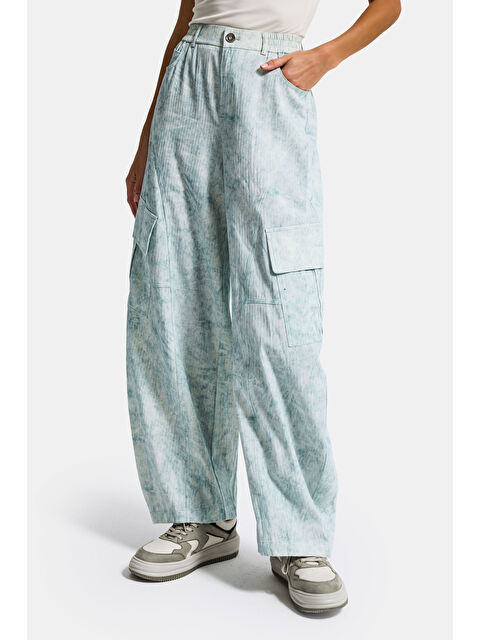 It's Basic Kadın Mavi Ekru w5 Skater Mom Kargo Cep Özel Kumaş Tasarım Pantolon - S000529291-17234