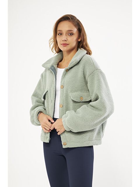 Chandraswear Sherpa Hırka Cep Detaylı Düğmeli Mint - Cecila - S000140613-18194
