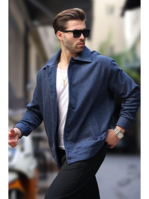 Madmext Lacivert Desenli Cepli Erkek Ceket Gömlek 6756 - S000289007-21164