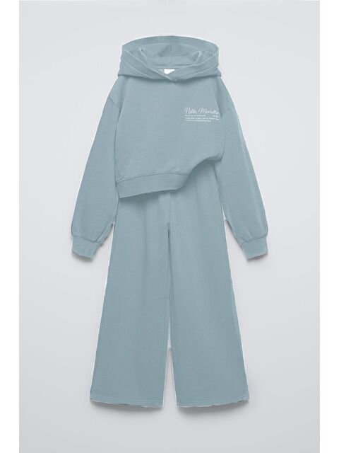 Monila Kız Çocuk Kapüşonlu Baskılı 3 İplik Pamuklu Kumaş Alt Üst Takım - S000515769-1180