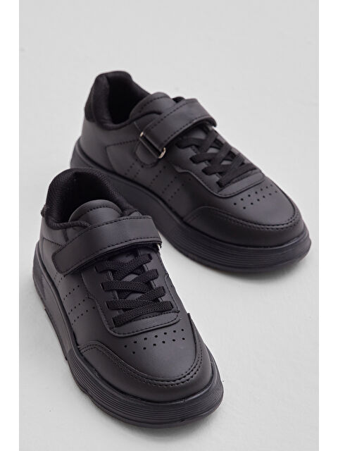 TONNY BLACK Çocuk Unisex Siyah Faylon Hafif Taban Bağcıklı Günlük Spor Ayakkabı - S000493937-19351