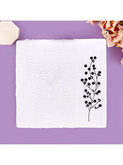 Evidea Soft French Cottage Nakışlı Yüz Havlusu - Ekru - 50x90 cm - S000475926-19965