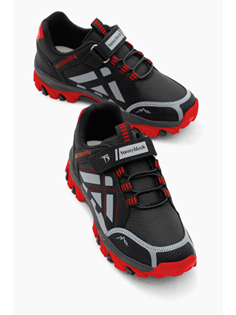 TONNY BLACK Çocuk Unisex Siyah Kırmızı Termo Taban Su İtici Kumaş Cırtlı Trekking Bot - S000272755-37434