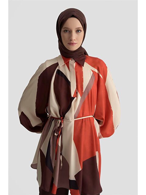 ARMİNE Balon Kollu Dökümlü Tunik 25K4905 Kiremit