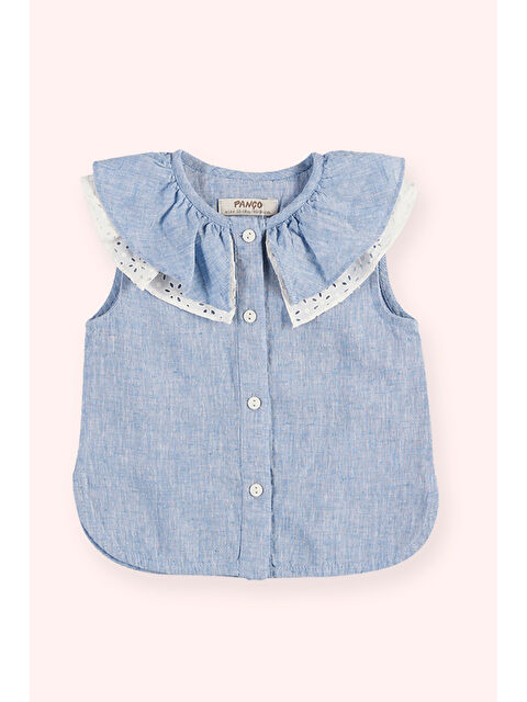 Panço Kız Bebek Yakası Volan Detaylı Mavi Gömlek - S000524777-17234