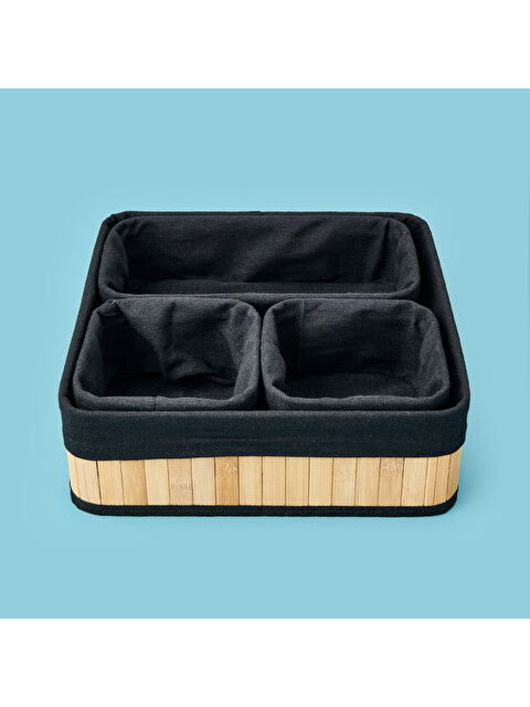 Simple Living 4'lü Bambu Sepet - Bej / Siyah