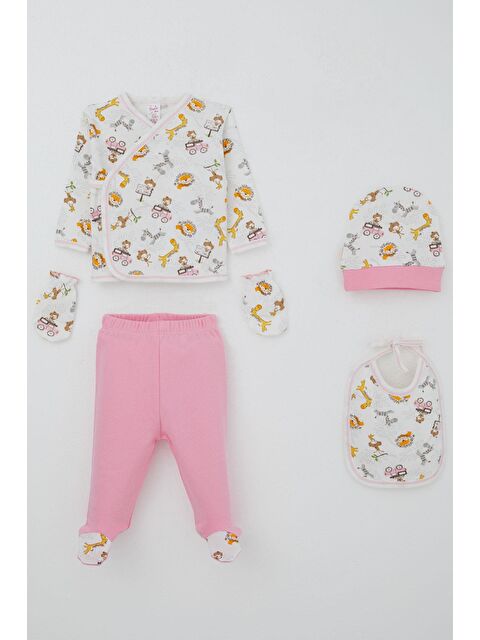 Breeze Kız Bebek Hastane Çıkışı 5 Li Safari Macerası Sevimli Hayvancıklar Desenli Beyaz (0-3 Ay) - S000507272-20063