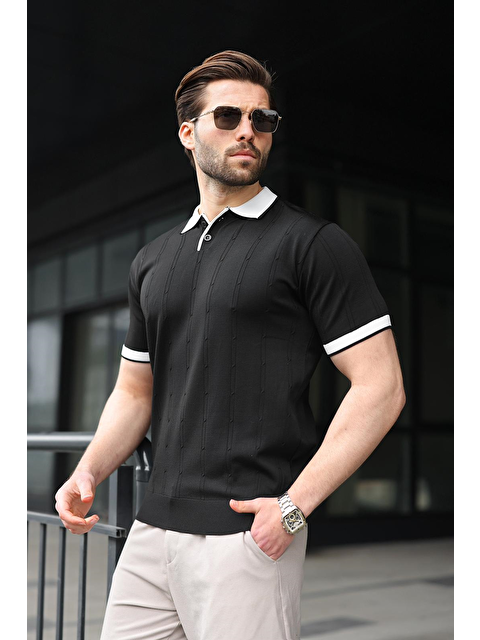 Madmext Siyah Polo Yaka Triko Erkek Tişört E7470 - S000515191-19351
