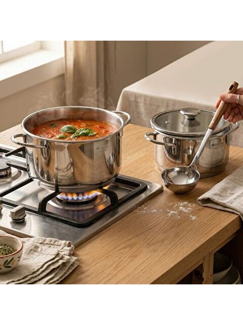 Evidea Kitchen Pure Steel 6 Parça Çelik Tencere Seti