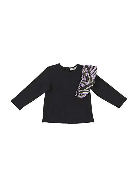 Panço Kız Bebek Fırfır Detaylı Uzun Kollu Siyah Tişört - S000524778-19351